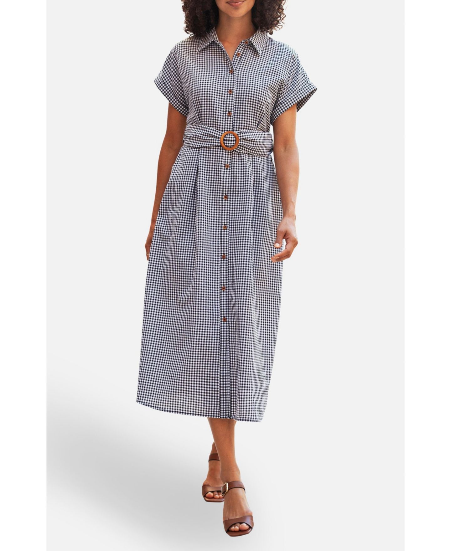 Женское платье Yumi Gingham Relaxed Shirt Dress, цвет: Чёрный — фото 6