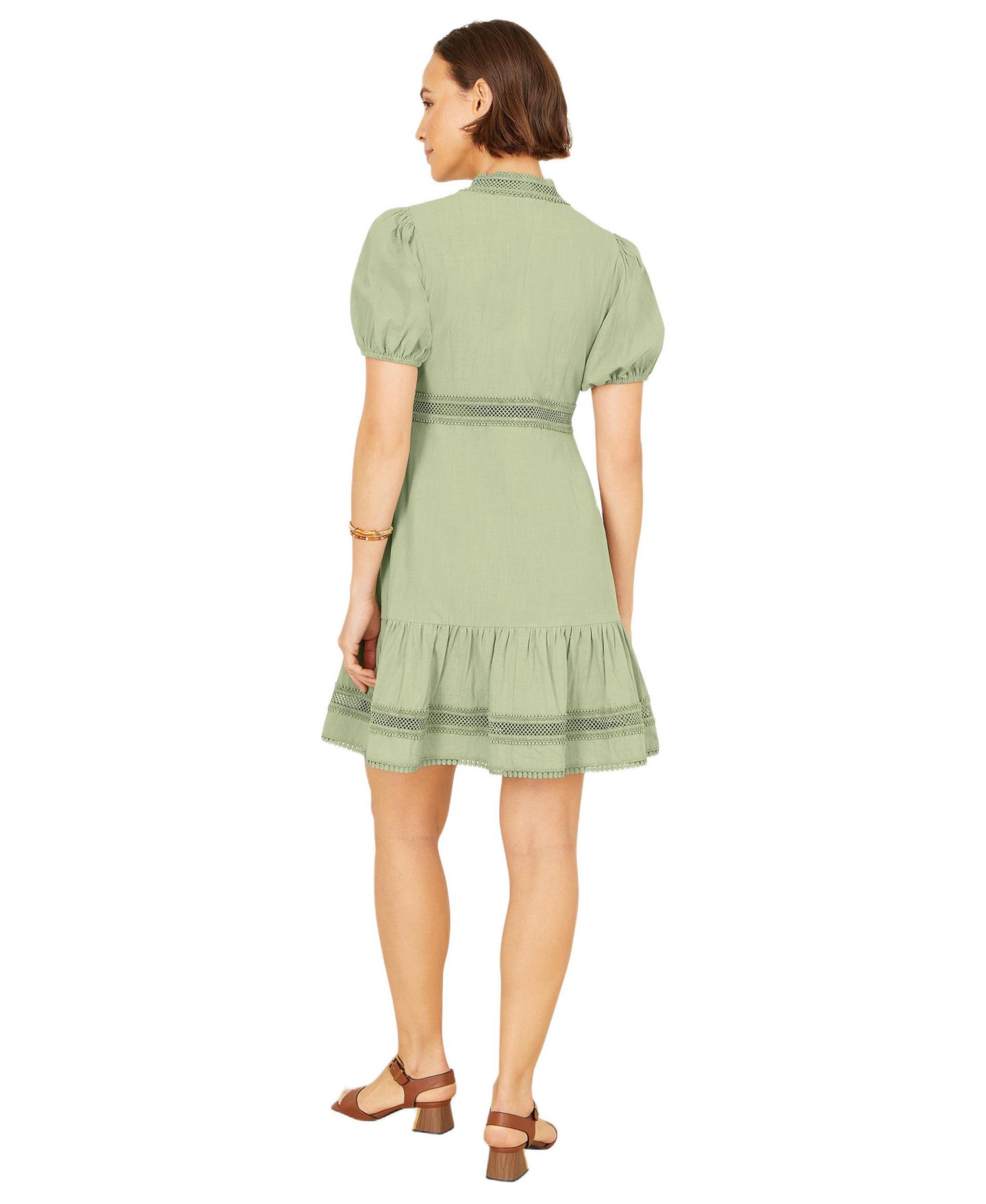 Женское платье Yumi Cotton Lace Trim Skater Shirt Dress, цвет: Мятный зелёный — фото 3