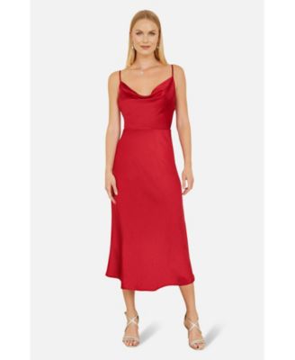 Women's Satin Cowl Neck Midi Dress
