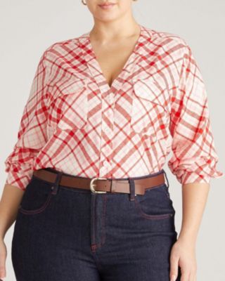 Plus Size Stretch Cupro Button-Down Blouse