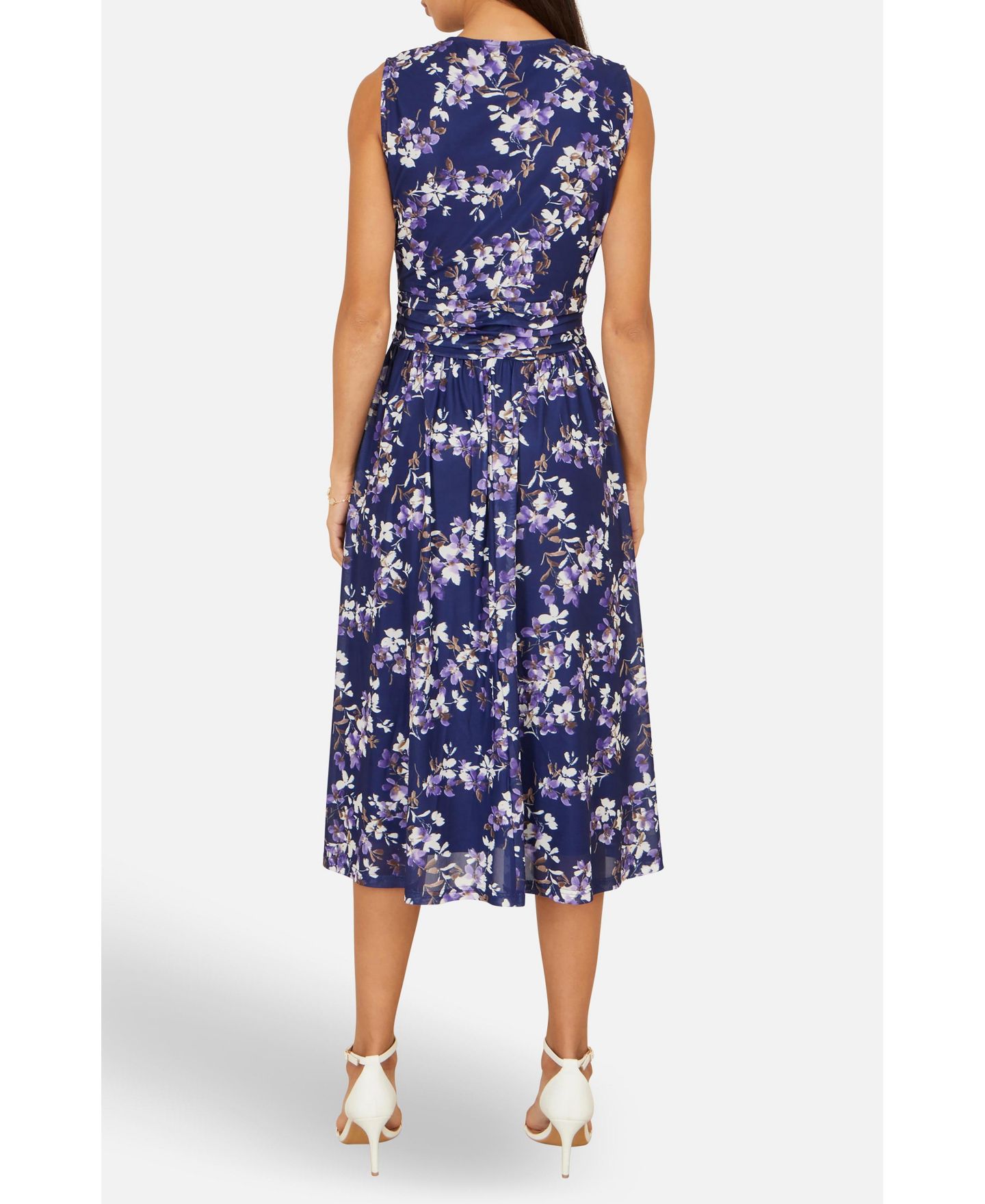 Женское платье Yumi Blossom Print Mesh Stretch Midi, цвет: Тёмно-синий — фото 7