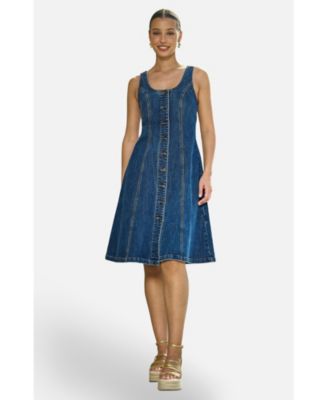 Women's Stretch Denim Panel Fitted Dress