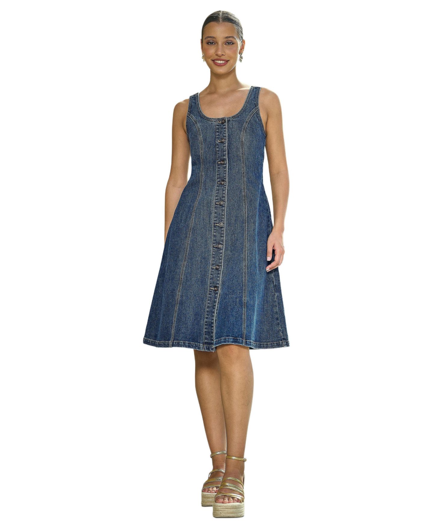 Женское платье Yumi Stretch Denim Panel Fitted, цвет: Синий — фото 1