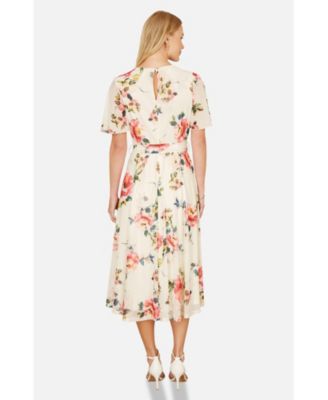 Women's Mesh Floral Print Midi Dress