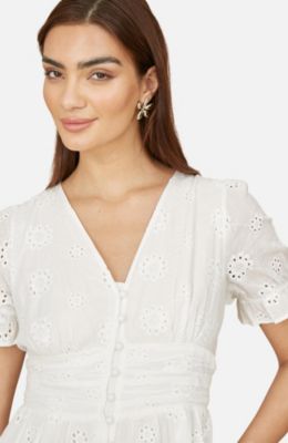 Women's Broderie Anglaise Midi Button Up Dress