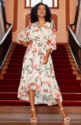 Women's Floral Dip Hem Kimono Wrap Dress