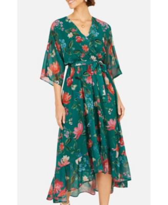Women's Floral Dip Hem Kimono Wrap Dress