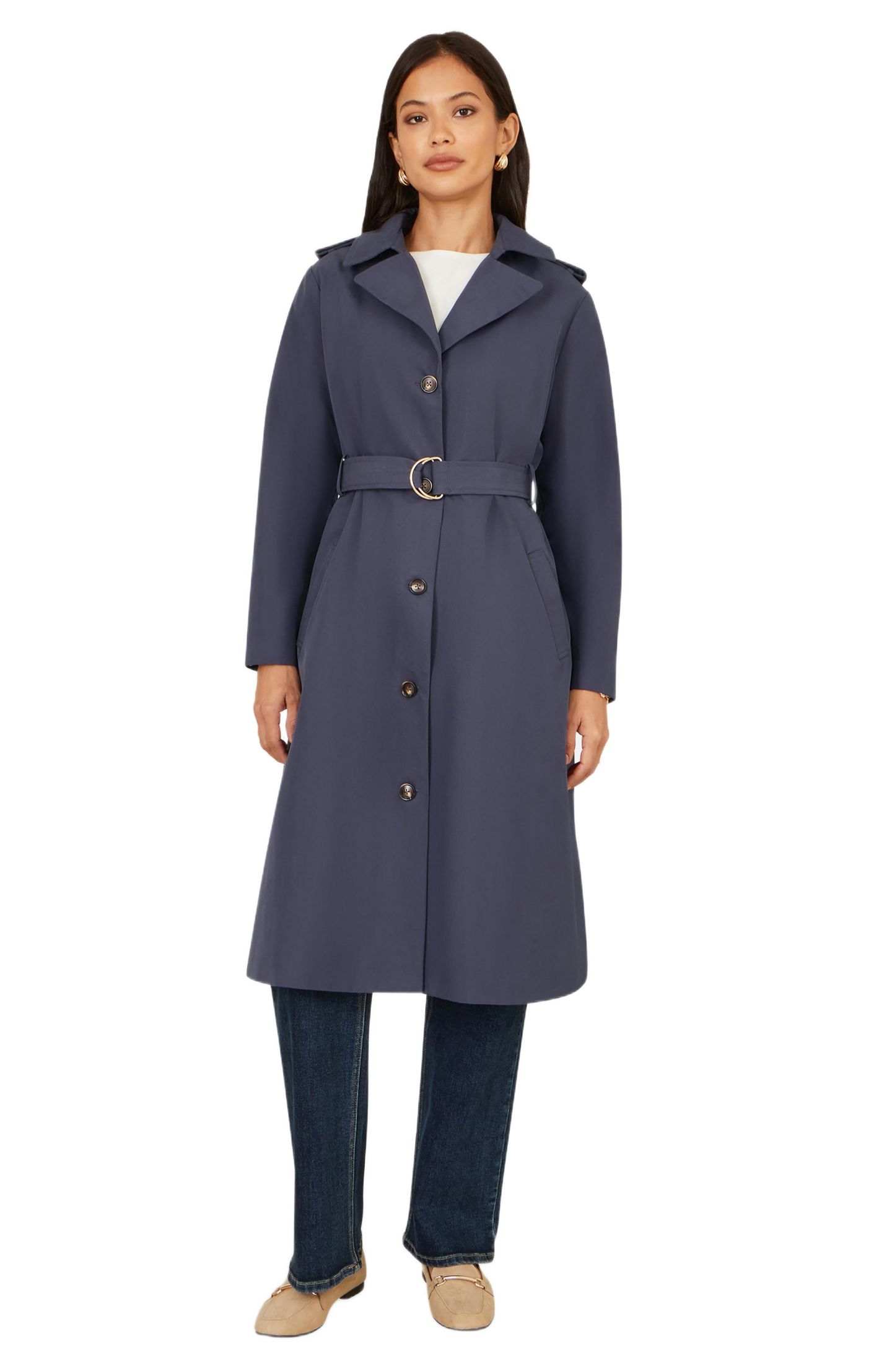 Женское пальто Yumi Belted Long Trench, цвет: Тёмно-синий — фото 2