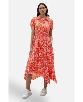 Women's Printed Midi Ruched Shirt Dress