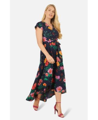 Women's Flower Print Wrap Midi Dress