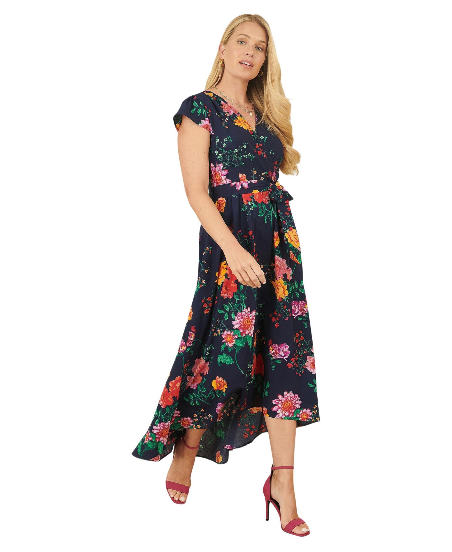 Женское платье Yumi Flower Print Wrap Midi, цвет: Тёмно-синий — фото 2