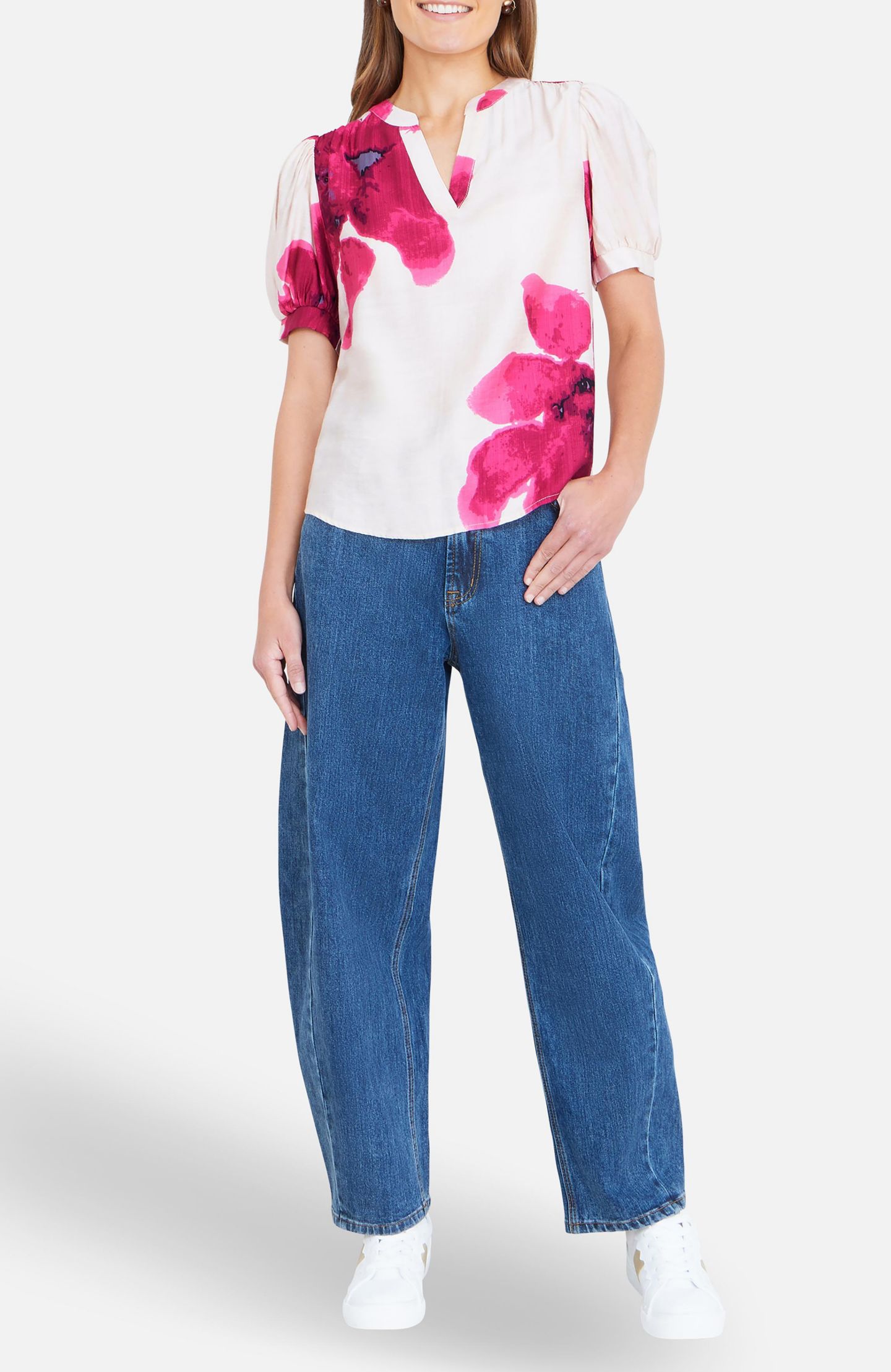 Женский топ Yumi Watercolour Viscose Floral, цвет: Розовый — фото 8