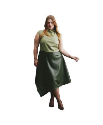 Women's Colorblocked Draped Faux Leather Dress