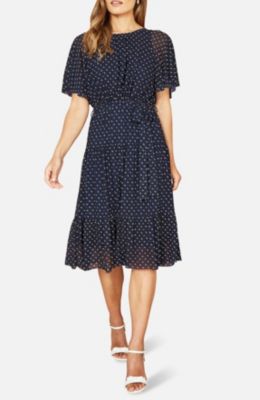 Women's Dot Print Mesh Stretch Midi Dress
