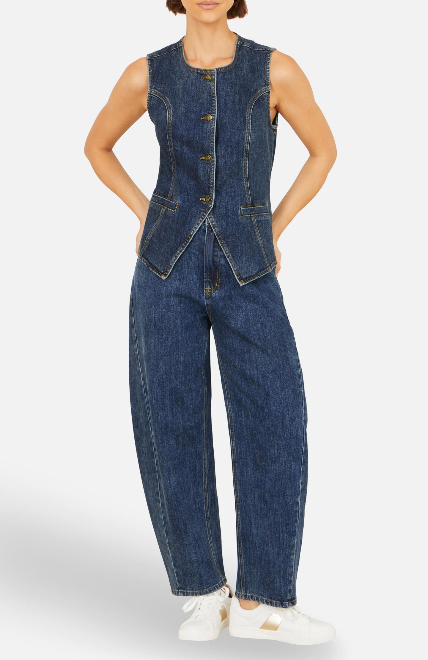 Женский топ Yumi Stretch Long Denim Waistcoat, цвет: Синий — фото 8