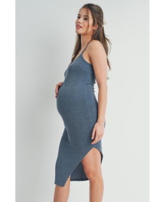Maternity Bodycon Ribbed Sleeveless Scoop Neck Asymmetrical Dress