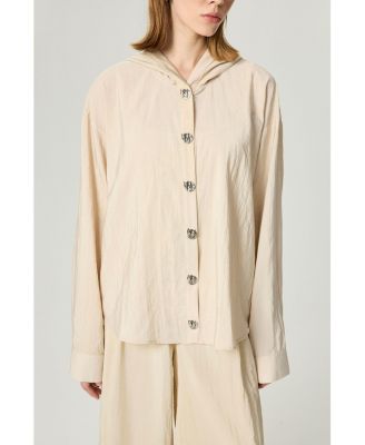 Women's Hooded Shirt with Snap Button Details