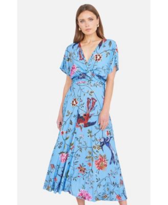 Women's Bird And Floral Print Midi Dress