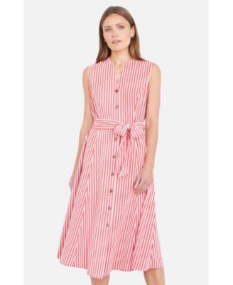 Women's Stripe Midi Sleeveless Shirt Dress