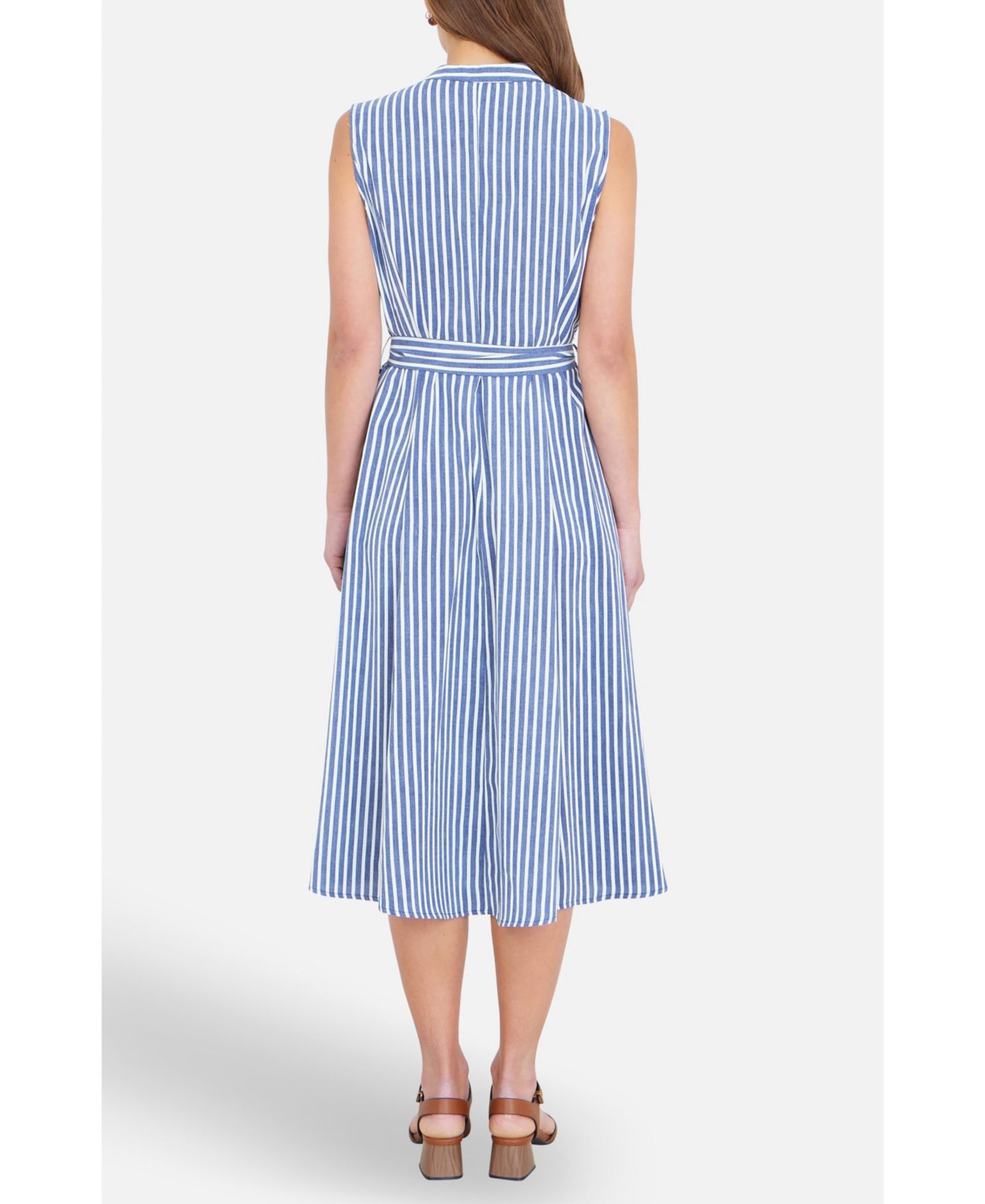 Женское платье Yumi Stripe Midi Sleeveless Shirt Dress, цвет: Тёмно-синий — фото 2