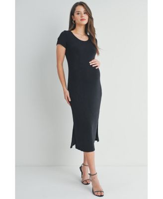 Maternity Scoop Neck Short Sleeve Midi Dress with Side Slit