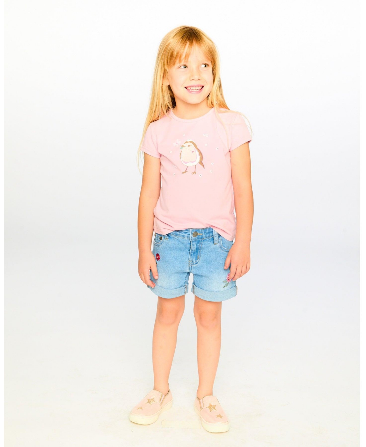 Deux par Toddler Girls Light Denim Shorts with Embroidery
