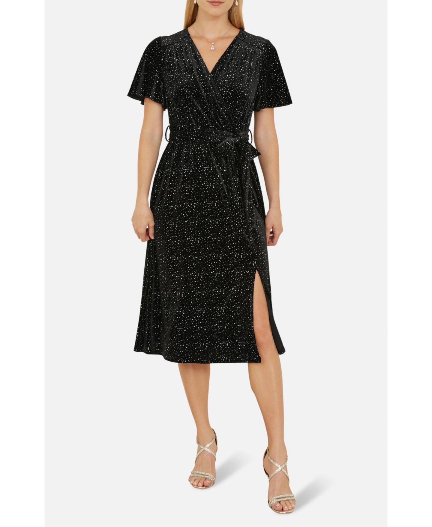 Женское платье Yumi Velvet Sparkle Wrap Midi, цвет: Чёрный — фото 6