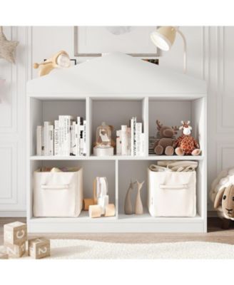 Toy Storage Organizer 5-Cubby Kids Bookshelf Bookcase Toddlers Playhouse Cabinet Shelf for Boys Girls Wooden Cubby Storage Toy Shelf