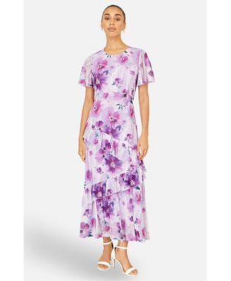 Women's Floral Print Frill Midi Dress