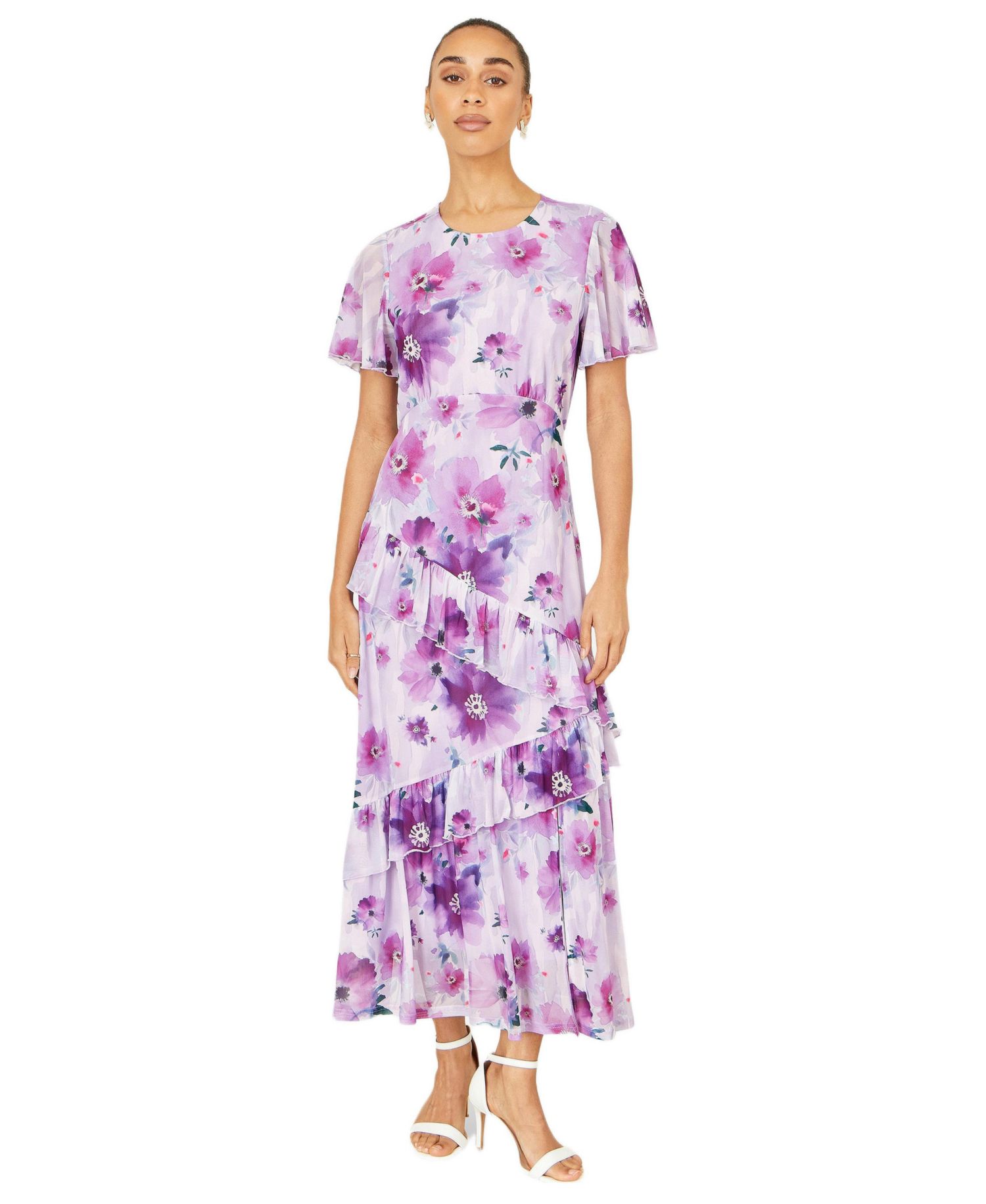 Women's Floral Print Frill Midi Dress