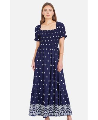 Women's Border Hemline Smocked Maxi Dress