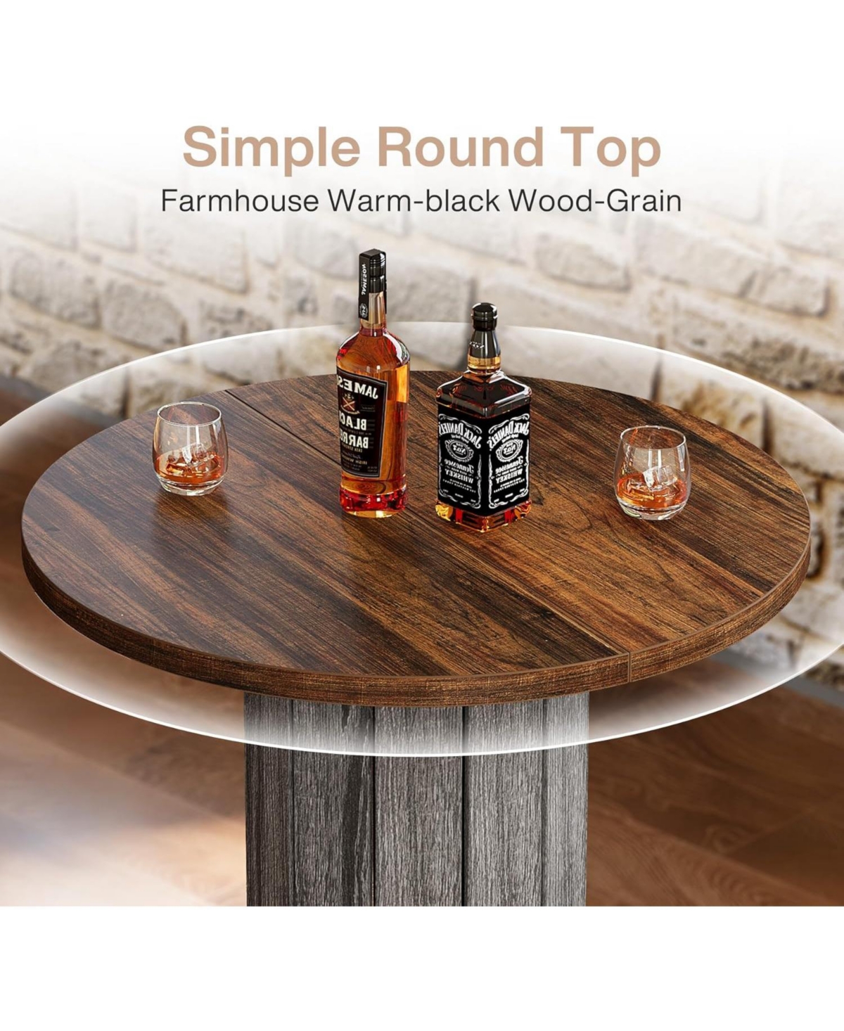 Tribesigns Round Bar Table, 39.4" H Wood Bistro Pub Table with Metal Ring Footrest (Only Table)