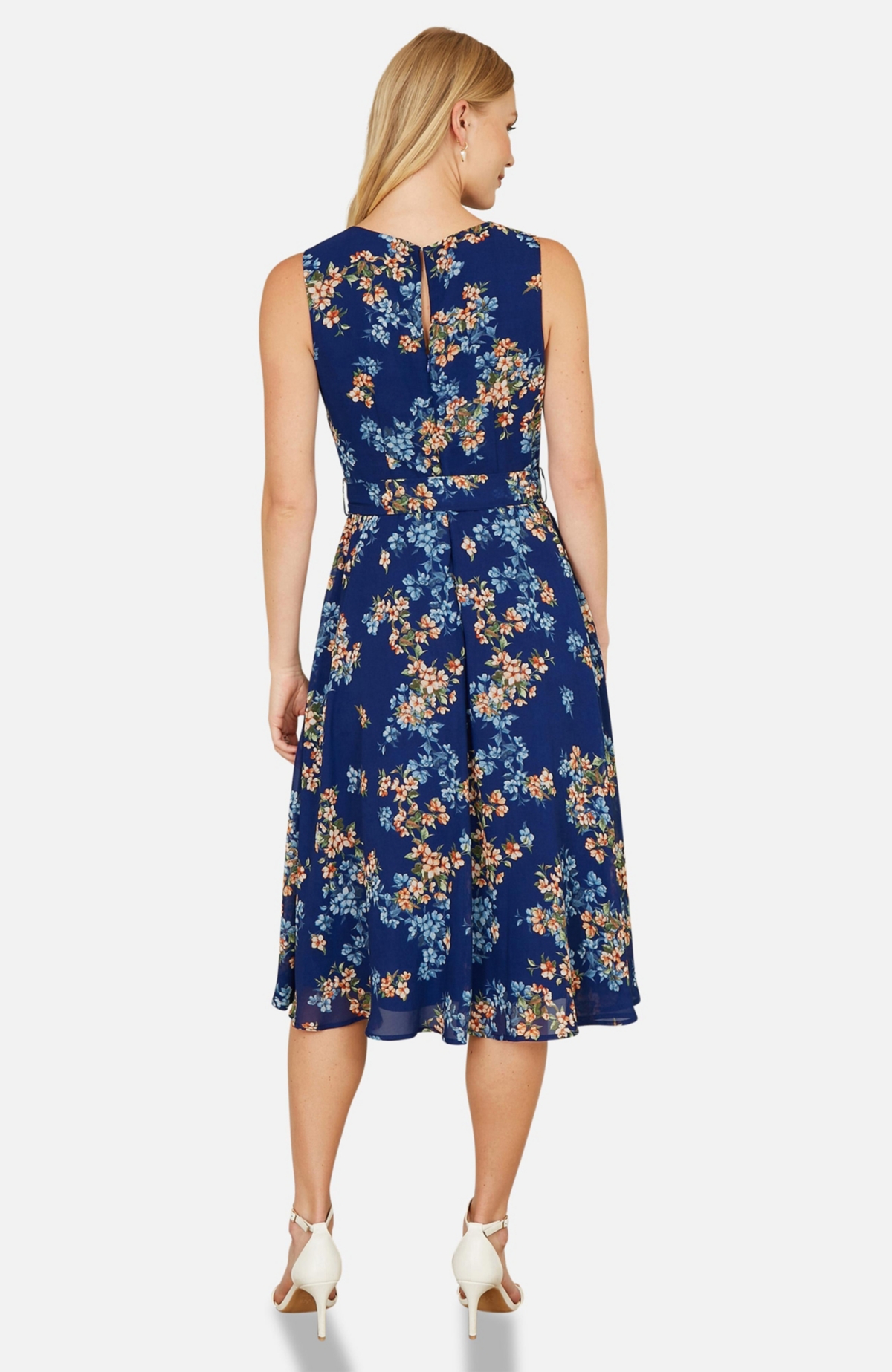 Yumi Women's Floral Skater Sleeveless Midi Dress