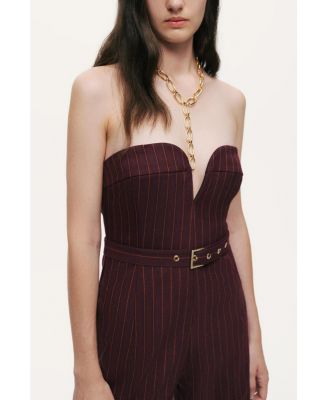 Women's Strapless Pinstripe Belted Jumpsuit