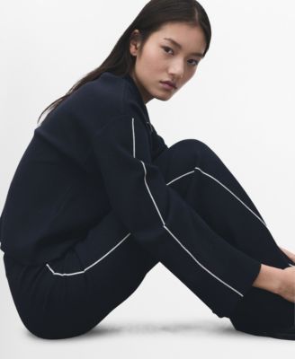 Women's Zip Neck Contrast-Stripe Sweater