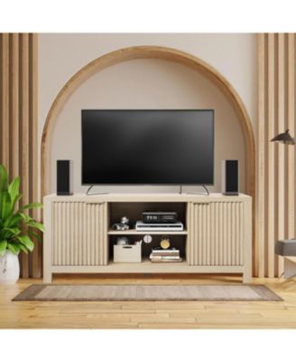 65" Fluted TV Stand - Modern Entertainment Center w/ 2 Storage Cabinets & Open Shelves, Heavy-Duty Console