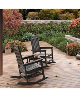 HDPE Rocking Chair Outdoor Set of 4 with 2 Side Table - Poly High Back Porch Rocker Chairs for Adults - All Weather Resistant Furniture