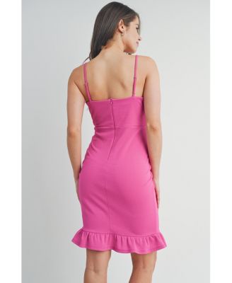 Maternity Bodycon Spaghetti Strap Scoop Neck Dress with Ruffle Hem