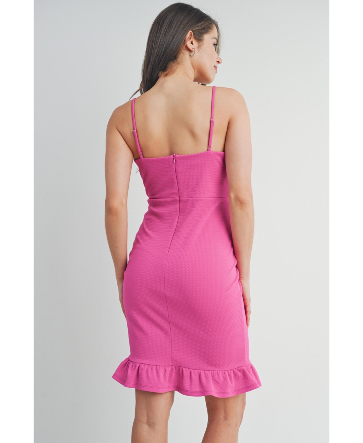 Hello Miz Maternity Bodycon Spaghetti Strap Scoop Neck Dress with Ruffle Hem