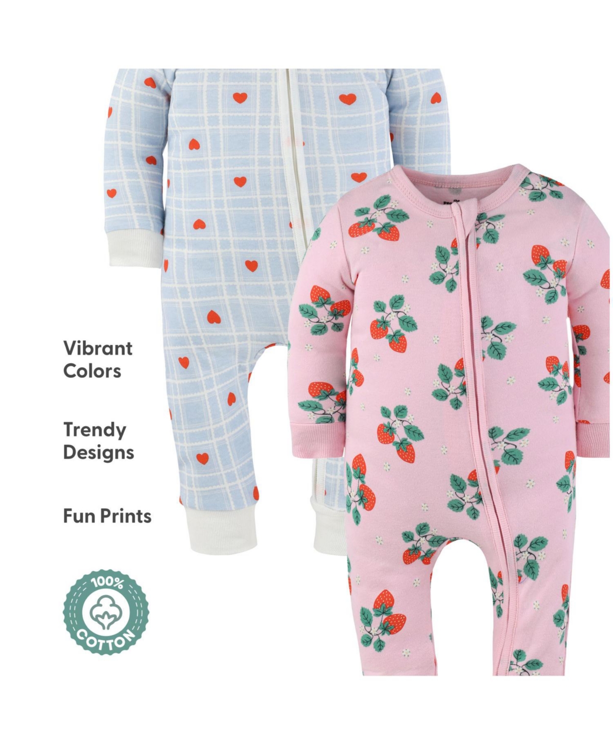 The Peanutshell Baby Girls Strawberry Sweet Treats Cotton Footless Pajamas