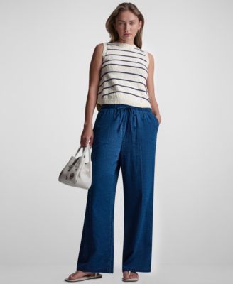 Petite Sleeveless Crewneck Striped Sweater