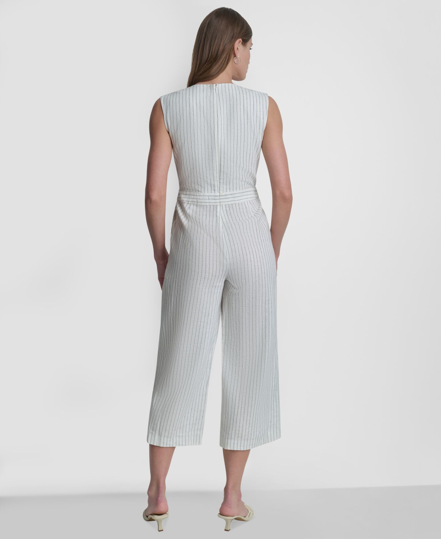 Женский комбинезон DKNY Striped Sleeveless Wrap Jumpsuit, цвет: Слоновая кость / Тёмно-синий — фото 2