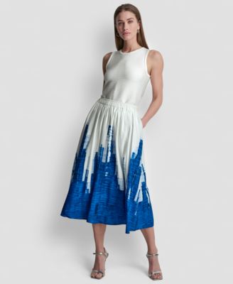 Women's Printed Abstract Pull-On Midi Skirt