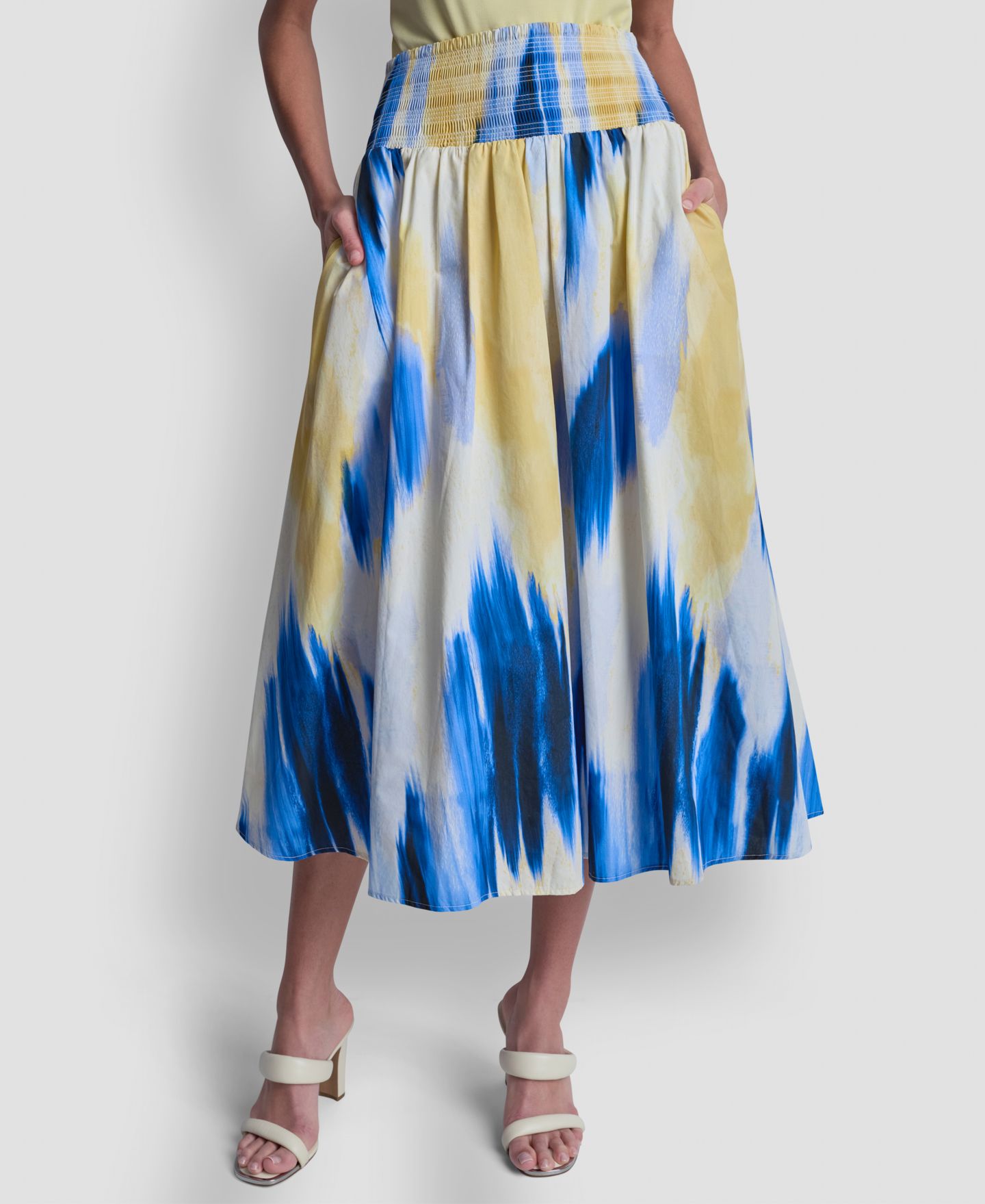 Женская юбка DKNY Abstract Geometric Print Midi, цвет: Sunlit Shoreline — фото 1