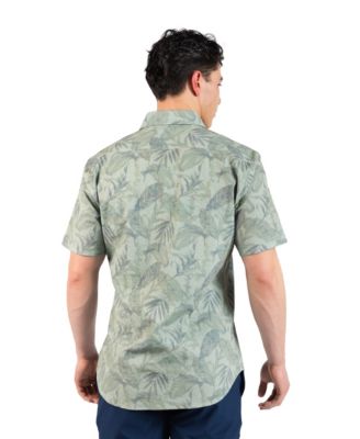 Men's Tropical Leaves Printed Seersucker Short Sleeve Shirt