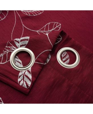 100% Polyester 140 GSM Reed Embroidered Grommet Curtain Panel 54" x 90" Burgundy