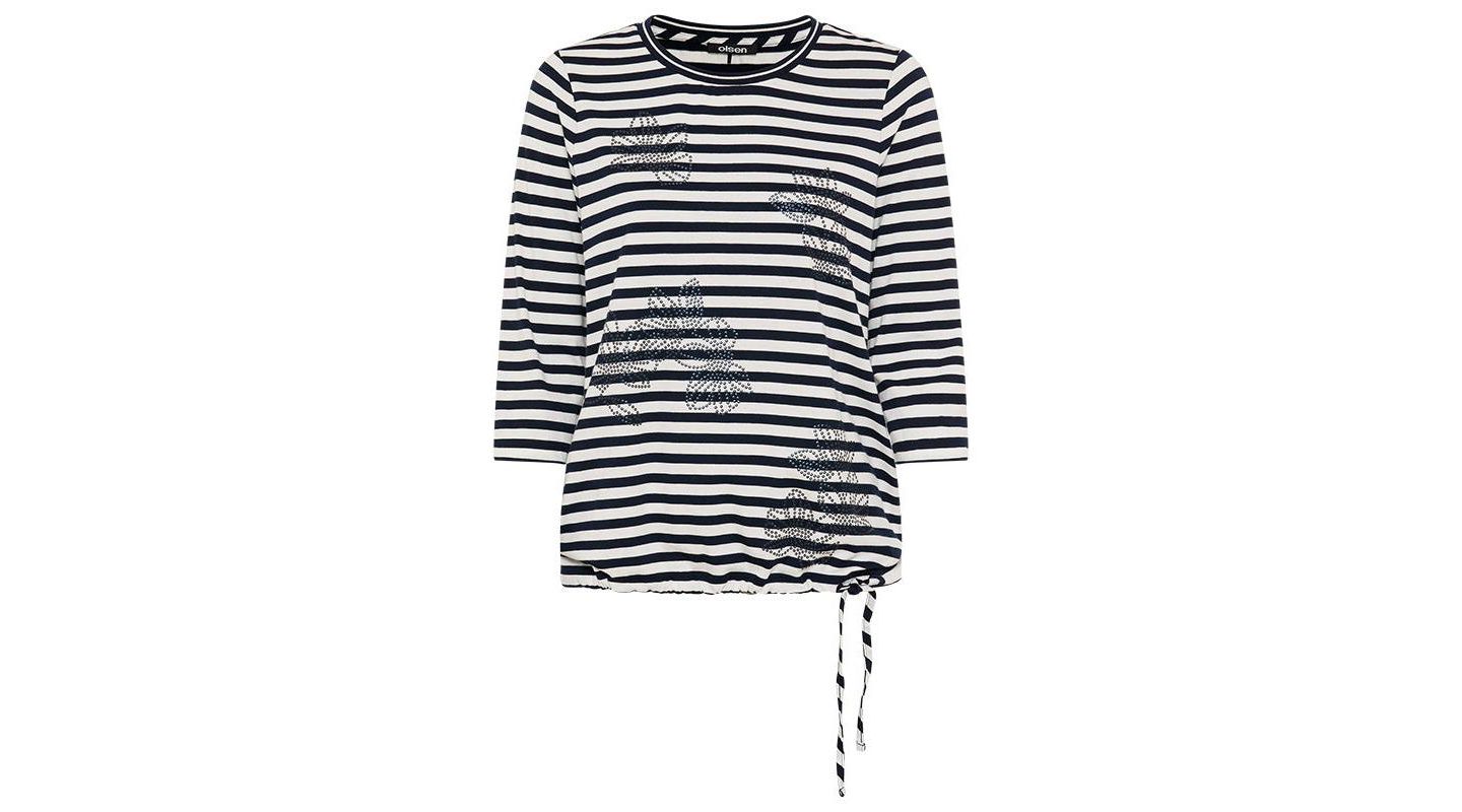 Женская футболка Olsen Striped with Sequin Floral Embellishment, цвет: Чернильный синий — фото 2