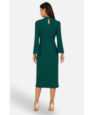 Women's Mock Neck Keyhole Tailored Midi Dress