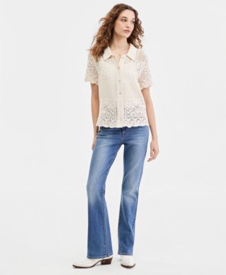 Women's Susanna Floral Crochet Collared Cotton Shirt