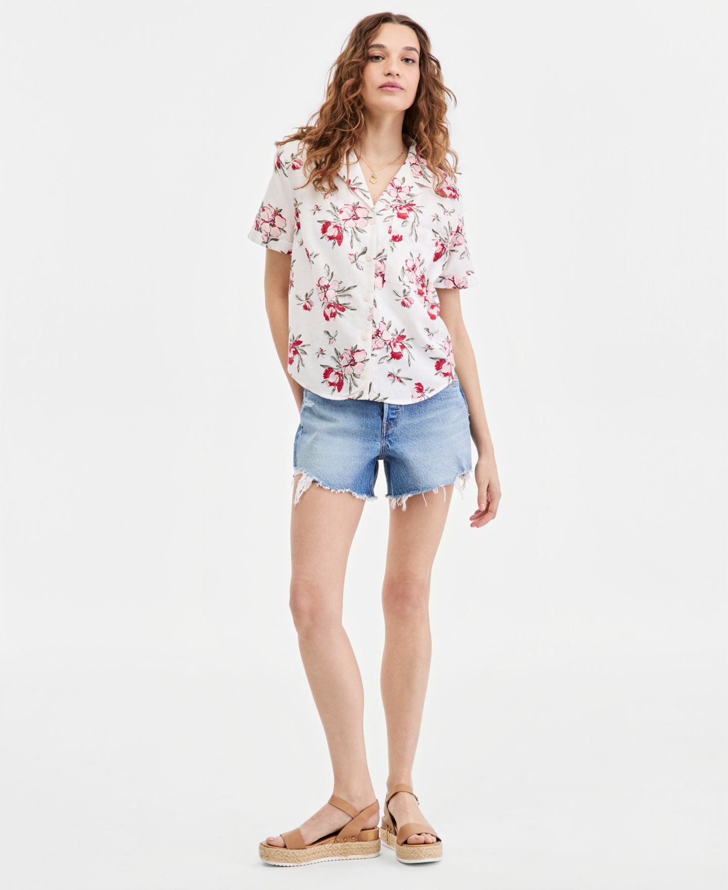 Женская рубашка Levi's Bennie Short-Sleeve Camp, цвет: С принтом коралловый пудровый — фото 2